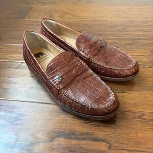 Onward Reserve Penny Driver Croc Embossed Size 8 Leather Loafers Brown